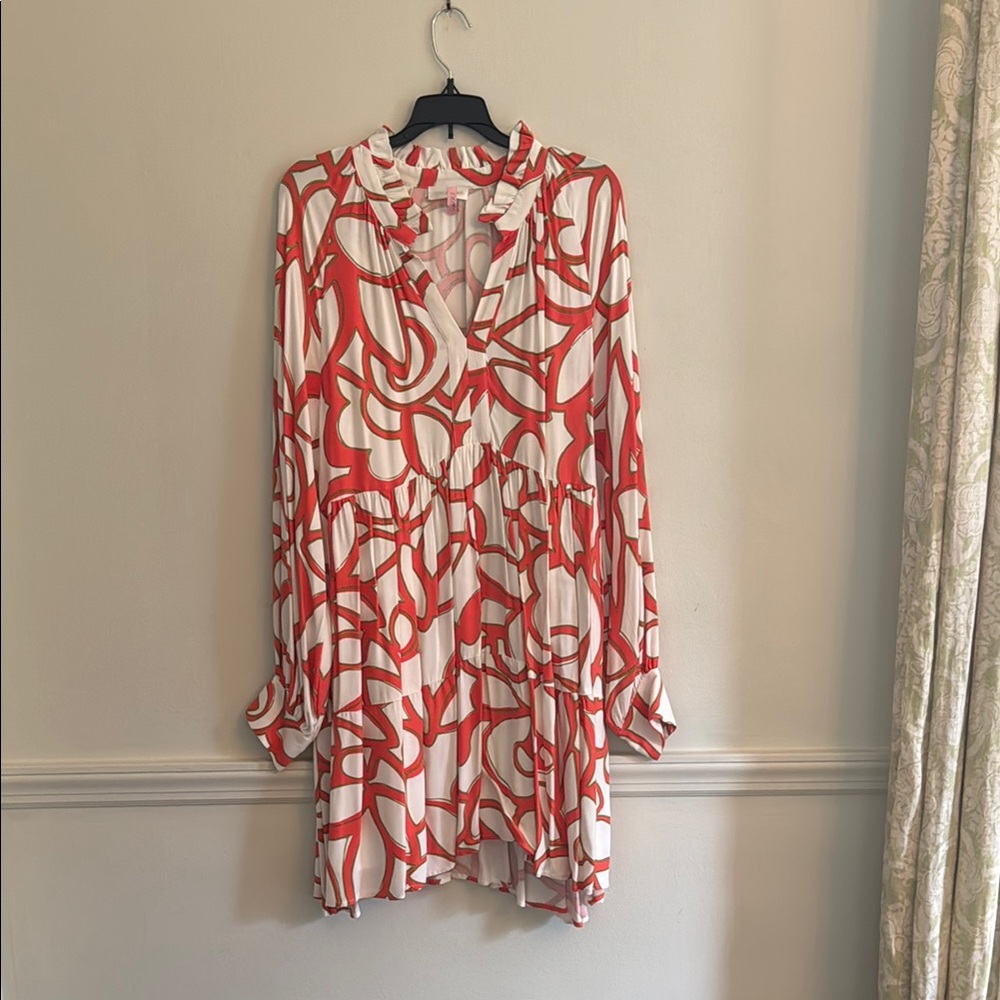 STINE GOYA Orange and White Long Sleeve Dress